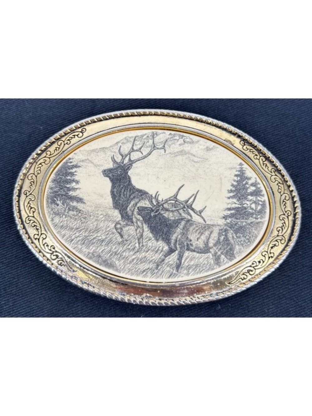 Barlow Scrimsaw Brass Elk Belt Buckle Made in USA